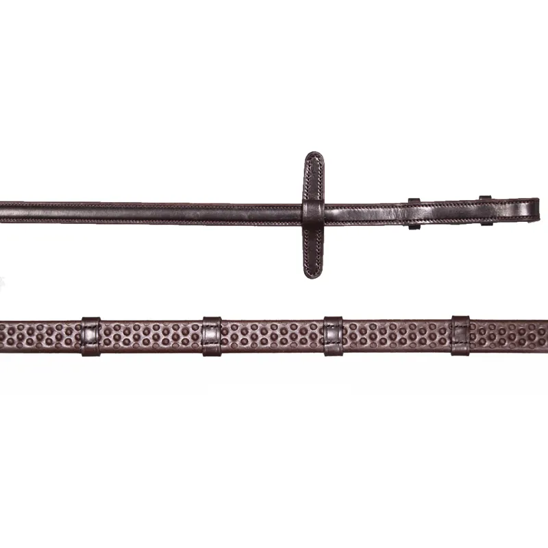 Henry James BioThane Bio Grip Hybrid Rubber Reins with Leather Stoppers - Havana Brown